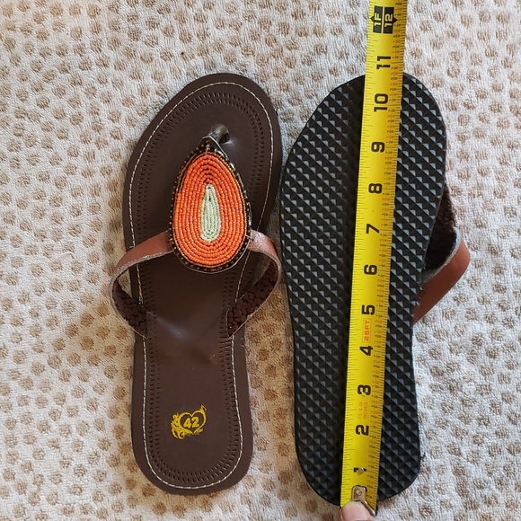 Unisex Maasai Leather Sandals. Size 11 or 42 decorated with beads. main image 4